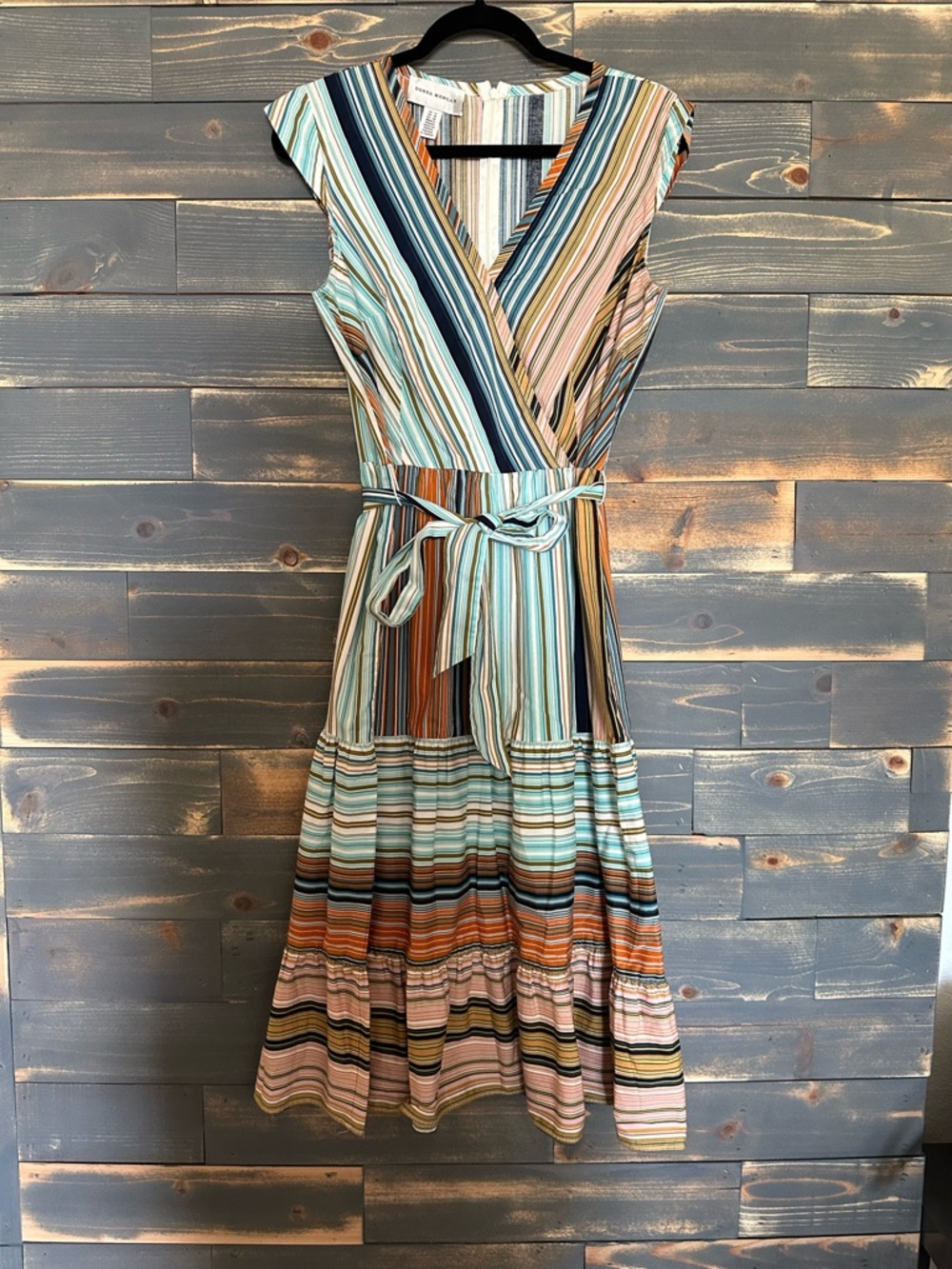 Donna Morgan Multicolor Striped Wrap Midi Dress